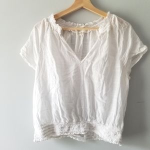 Anthropologie Cloth & Stone White Smocked Short Sleeve Blouse